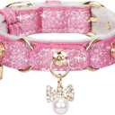 PetsHome Cat Collar, Dog Collar, [Bling Rhinestones] PU Leather Adjustable Pet Collar with Luxury Pendant for Big Cat and Small to Medium Dog Small Pink (Small (Pack of 1))