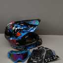 OUMURS DOT Adult Dirt Bike Helmet with Goggles Gloves & Mask Adjustable Sun Visor Motorcycle Adult ATV Helmet Off-Road Motocross Downhill Moped MX BMX for Unisex Adult-188-Blue Cowboy, XL