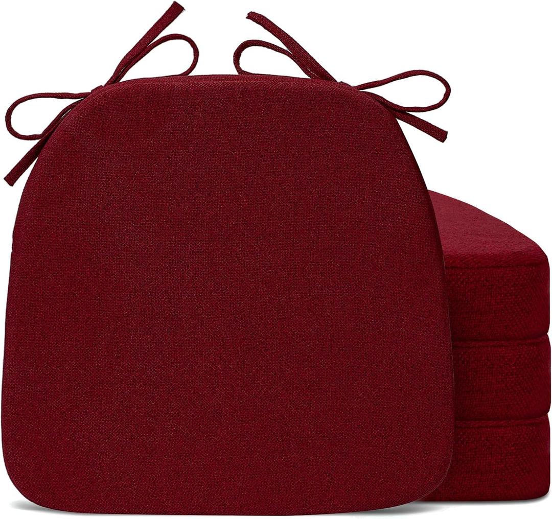 Chair Cushions for Dining Chairs, D-Shaped Seat Cushions with Removable Washable Cover and Ties, Chair Pads for Kitchen, Indoor Dining Room, Patio Chairs, 17'' x 16'', Set of 4, Red