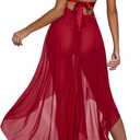 Avidlove Women Lingerie Deep V Neck Nightwear One Piece Sexy Nightgowns Mosaic Lace Mesh Dress (Red)