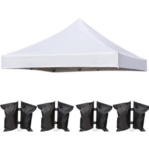 10x10 Canopy Replacement Top Cover for Pop Up Canopy Tent, Industry-Leading 3000mm Water Resistance, 500D Heavy Duty Waterproof with Silver Coating, UV Protection, 4 Sandbags, New White