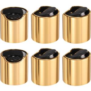 uxcell 6pcs Aluminized Plastic Disc Top Caps, 24/410 Replacement Press Caps Durable Dispensing Lids for Squeeze Bottles, Refillable Bottles, Plastic, Empty, Shampoo, Gold Black
