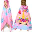 Joiedomi Unicorn Hooded Towels for Kids Soft 100% Cotton Kids Beach Towel 30" x 50" for 3-10 Years Boy Girl Beach Hooded Poncho Absorbent Pool Toddler Swim Bath Wrap, Pink Unicorn
