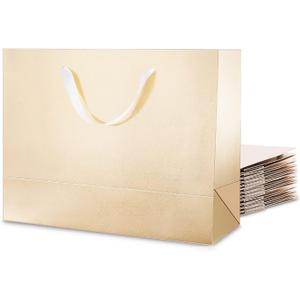 12 Large Gift Bags 13x5x10 Inches, Luxury Large Gift Bags with Handles for Thanksgiving Day and All Occasions (Champagne Gold with Grass Texture), 12 Count