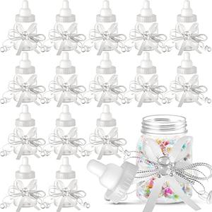Nuenen 48 Pcs Baby Shower Milk Bottles with Ribbon Plastic Bear Candy Bottles Baby Shower Favors Gender Reveal Wedding Birthday Party Decorations(White)