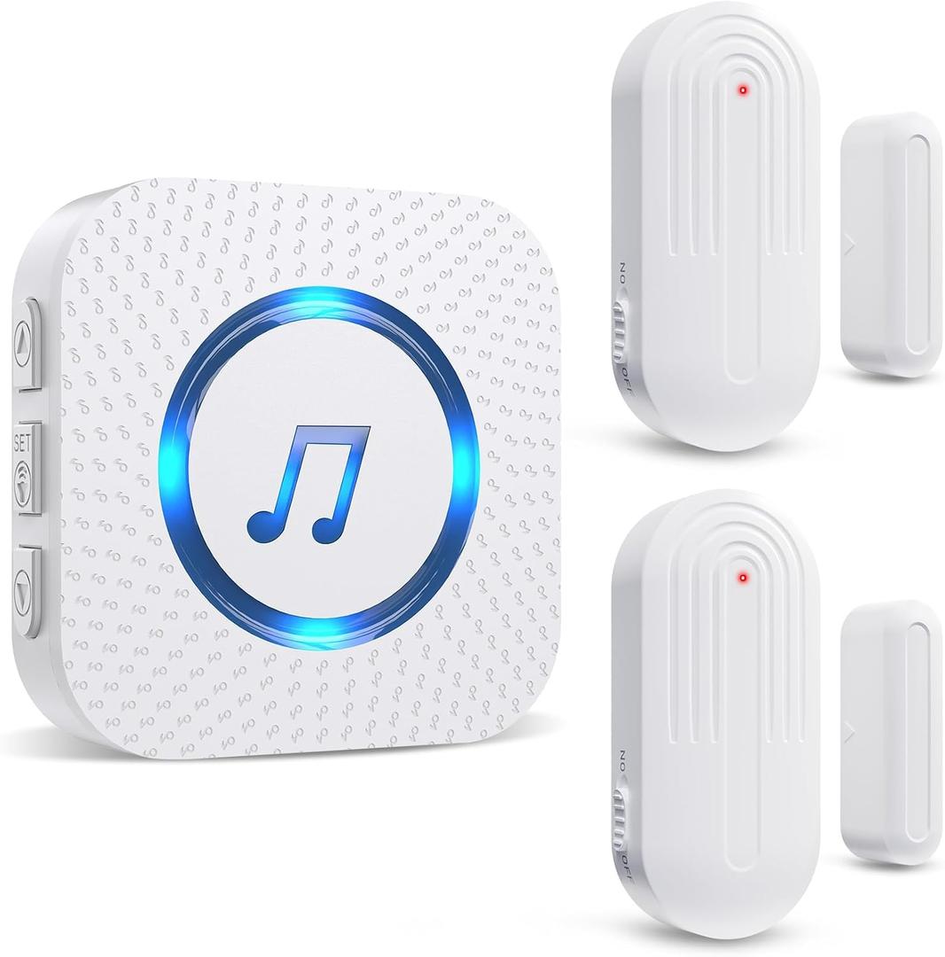 Door Chime,SanJie Wireless Door Sensor Chime When Door Opens,Door Entry Alarm Chime for Business/Home/Kids,500 FT Range,26 Chimes 5 Adjustable Volume, 2 Sensors + 1 Receivers