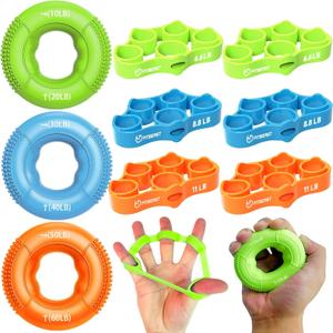 FitBeast Grip Strength Trainer, Finger Exerciser, Forearm Strengthener 9-Piece Kit, Hand Grip Strengthener Targeted Strength, Relief & Recovery (Orange)