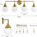Bathroom Vanity Light Fixtures: 4 Lights Mid Century Modern Bathroom Lighting Fixtures Over Mirrors - Brass Gold Wall Sconce with Milky Glass Ball Shades for Bath Bedroom