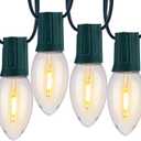 Minetom Vintage C9 LED Christmas Lights Outdoor Warm White, 50 Feet C9 String Lights for Christmas Tree Roofline Holiday Party Indoor Outdoor Garden Patio Backyard Cafe Xmas Decoration, Green Wire