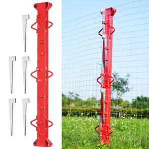 4ft Woven Wire Fence Stretcher Bar with 5 Wedges, Heavy-Duty Carbon Steel Fence Stretcher Tool Wire Puller, Red Anti-Corrosion Coating, 4.4ft Length, Ideal for Farms, Ranches & Outdoor Fencing