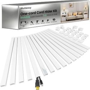 Cord Hider, 212.6in Cord Covers for 1-2 Wires on Wall, Paintable Wire Hider Wire Covers for Cords on Walls, Easy Set-up Cable Hider Cable Raceway to Hide Cords on Wall, W0.59 H0.4in, White