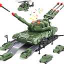 Tank Toys for 3 4 5 6 7 8 Year Old Boys - Army Toys Tank with 6PCS Alloy Die-Cast Army Vehicles, Kids Military Tank with Light, Sound & Missiles Shooting, Christmas Birthday Gift for Kids