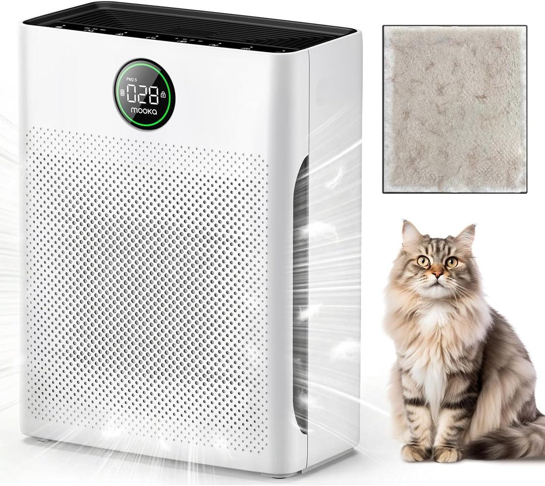Air Purifiers for Home Large Room up to 2200sq.ft, MOOKA Air purifier for Home Pets with Washable Filter, PM 2.5 Display Air Quality Sensor Air Cleaner for Bedroom, Dorm room, Pets, Office PR1 (White)