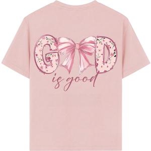 WDIRARA Girl's Bow Graphic T Shirt Crew Neck Short Sleeve Tee Cute Tops (Pink)