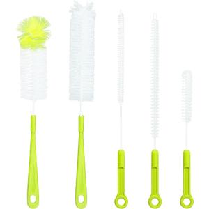 Hello Nature 4Pcs Long Handle Bottle Cleaning Brush Set by HELLO NATURE, Sustainable & Biodegradable Natural Fibre Bamboo Handle Brushes Zero-Waste & Plastic Free (Green)