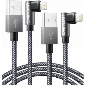 90 Degree iPhone Charger 6FT 2Pack [Apple MFi Certified] Right Angle USB to Lightning Cable Braided Fast Charging Cord for iPhone 14,13,12,11,8,7,6,6s,5,5s,SE,XR,XS,X,iPad,iPod,AirPods - Black