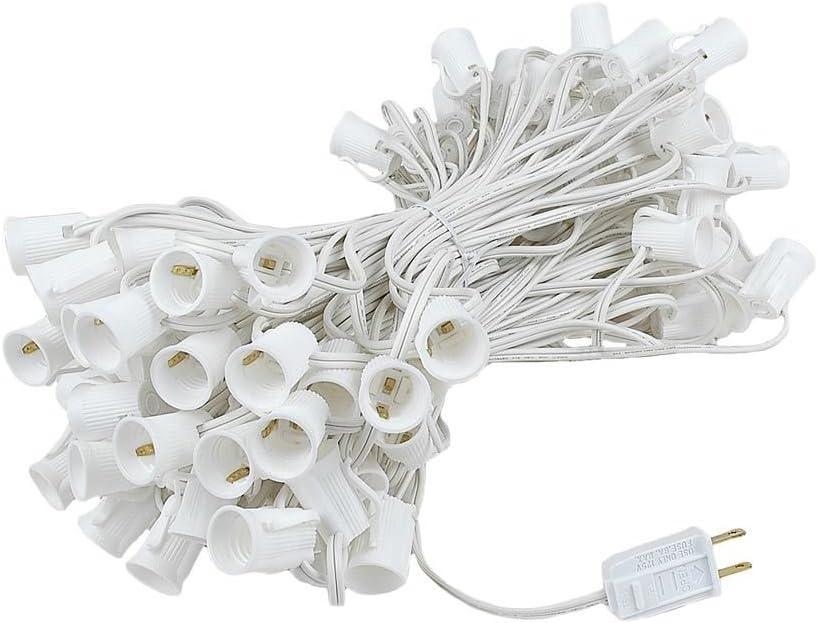 Novelty Lights 100 Foot C9 Outdoor String Light Christmas Stringer - Patio String Lights - Intermediate Base (C9/E17) - 12" Spacing - White Wire