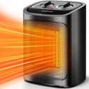 Kismile Space Heater, Portable Electric Heaters with Thermostat, 1500W/750W PTC Ceramic Heater Fan, Small Heater for Bedroom, Office and Indoor Use (Dark Black)