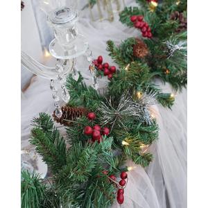 HooyLumee Pre-Lit Artificial Christmas Garland, Green, White Lights 50, Decorated with Pine Cones, Berry Clusters, Plug in, Christmas Decorations, 9 Feet