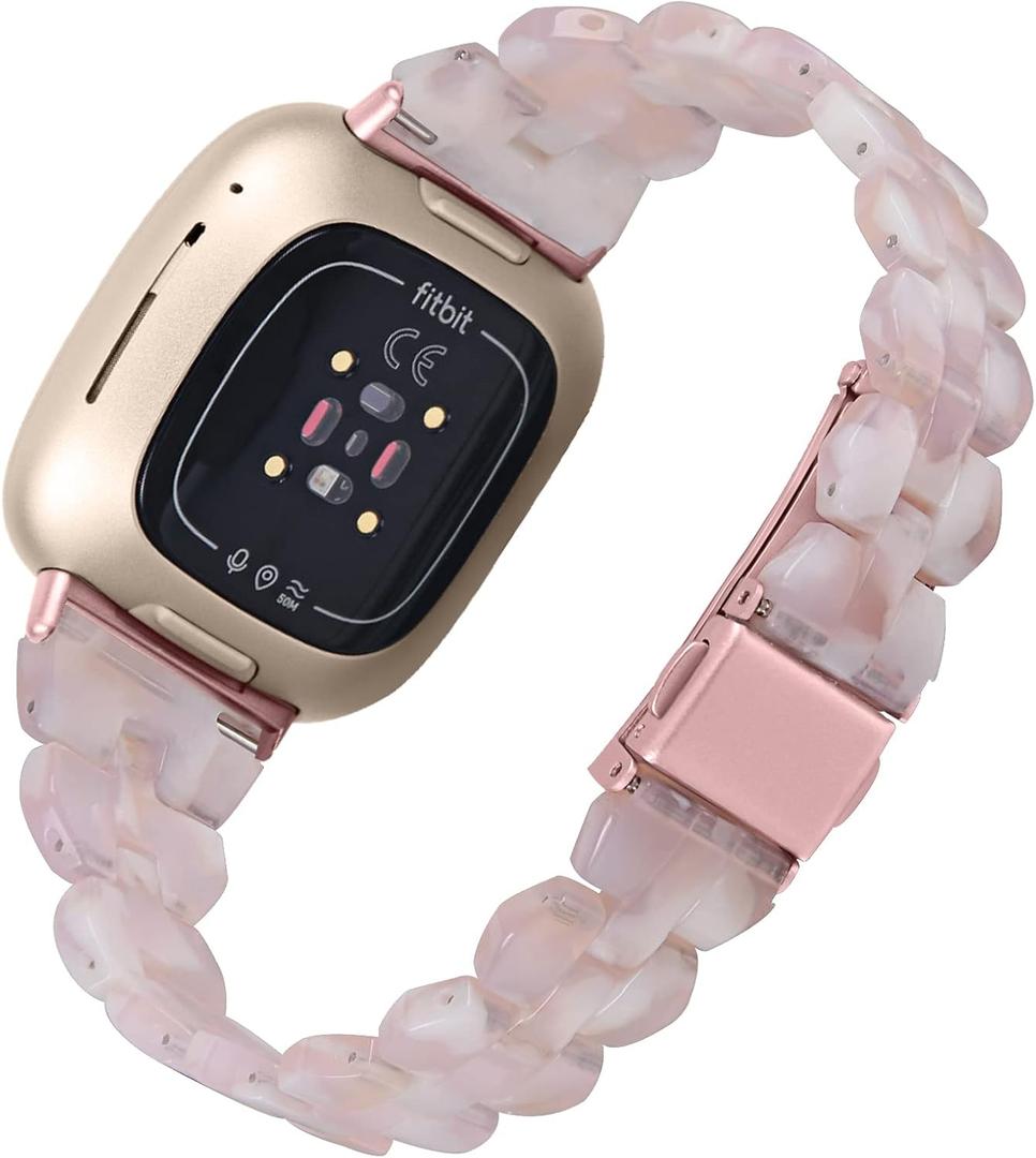 Resin Watch Band Compatible for Fitbit Versa 4/Sense 2 Replacement Bands, Adjustable Wristbands Bracelet Strap with Metal Stainless Steel Buckle for Fitbit Sense 2/Versa 4/Versa 3 for Women Men (pink)