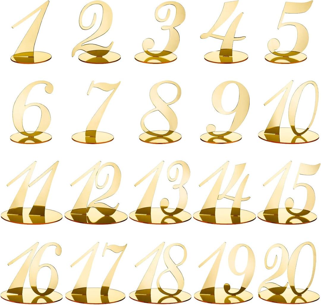 Blulu Table Numbers Wedding Acrylic Table Numbers for Wedding Reception Stands with Holder Base Elegant Mirror for Party Event Catering(Gold)