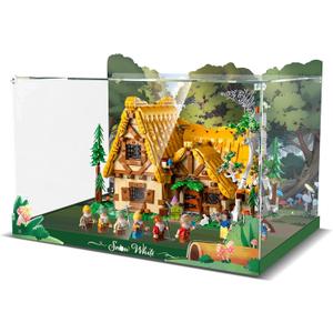 Acrylic Display Case for Lego Snow White and The Seven Dwarfs' Cottage Building Set - Display Box for Lego 43242 (Box Only, No Model) Clear Acrylic Plate with Base & HD Painted Background