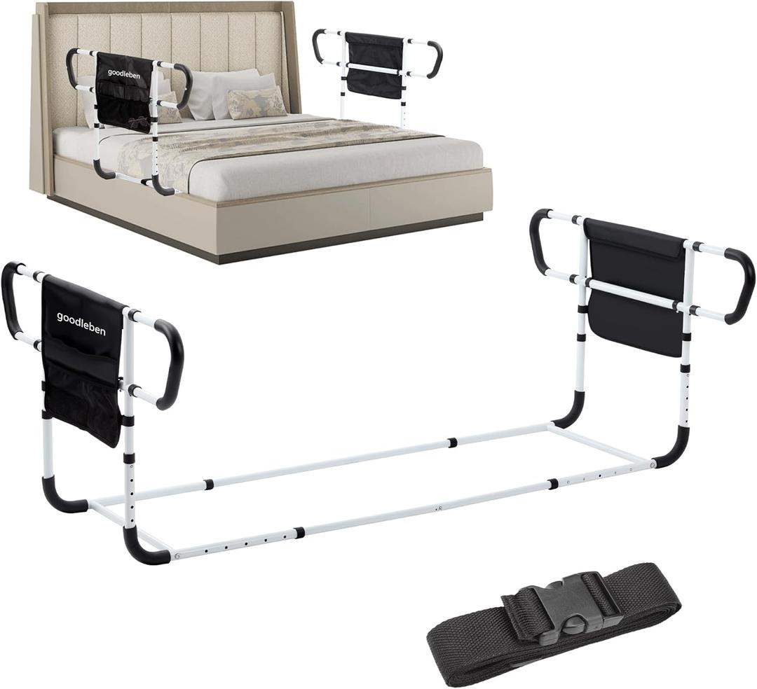 Double Bed Rail for Elderly Adults Safety, Adjustable Bed Assist Rail, Dual Side Bed Rail for Seniors Safety, Under Mattress Bed Guard Rail for Fall Prevention, Fits Twin/Full/Queen Beds