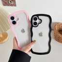 Caseative for iPhone 16 Case,Cute Curly Wave Frame Shape Shockproof Soft Phone Case (White)