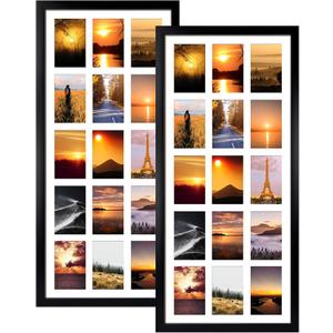 MEBRUDY 4x6 Collage Picture Frames with 15 Openings, 2 Pack Black Multi Photo Frames Display 4 x 6 Pictures with Mat for Wall Mounting