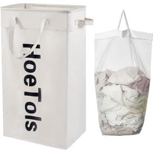 100L Clothes Laundry Hamper with Handles, Large Dirty Clothes Hamper with Removable Inner Bag,Tall Slim laundry basket for Corner Bedroom Bathroom Toys Storage