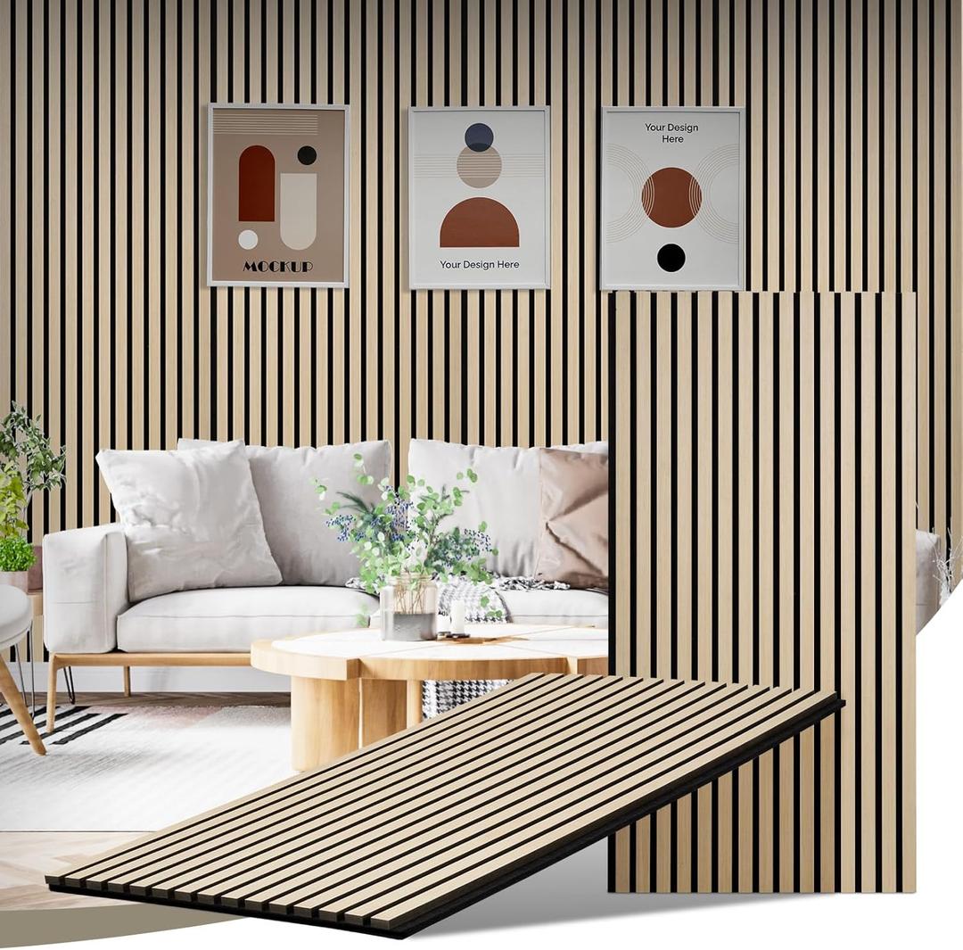Wood Slat Wall Panels, 2 Pack Acoustic Panels 46.46"  23.82", 3D Fluted Sound Absorbing Wall Panel for Home & Office Decor, Noise Reducing Interior Wall Treatment(Ash)