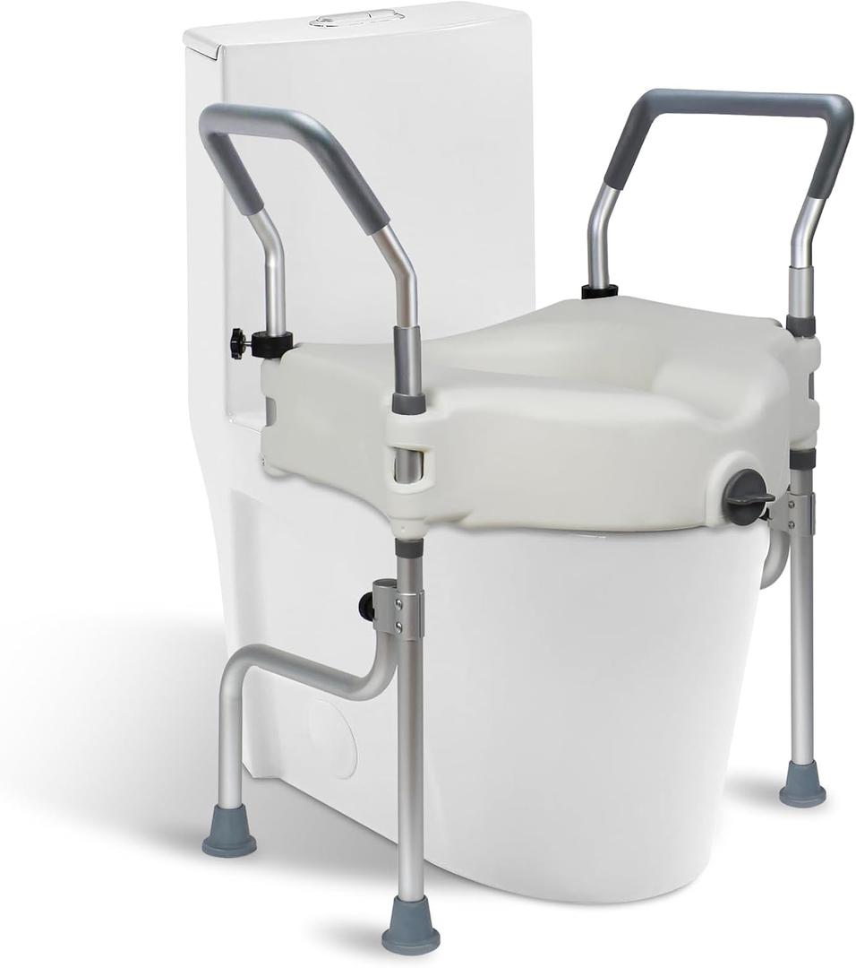 4.5" Raised Toilet Seat with Arms and Legs, 26.7" Wide, Adjustable Height, 4-Leg Raised Toilet Seat with Handles for Elderly, Elevated Toilet Seats for Seniors for Standard or Elongated Commode