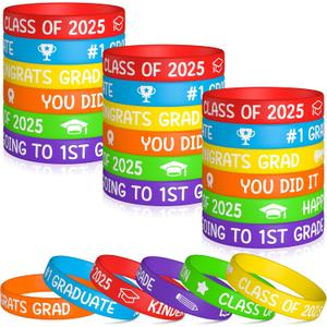 2 x WATINC Kindergarten Graduation Silicone Wristbands Set, Class of 2025 Colorful Happy Graduation Label Bracelets, Rubber Wristband Party Favors Supplies Decoration Students Rewards for Kids (36Pcs)