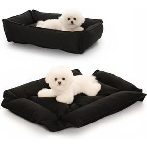 Waterproof Oxford Dog Bed, Foldable Crate Mat for Dogs, Orthopedic Pet Cushion with PP Cotton, Chew Resistant, Anti-Slip Base, Indoor Outdoor Washable Portable Bed, Black 27x40 Inches