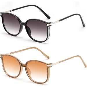 FEISEDY 2 Pack Stylish Reader Sunglasses for Women Fashion Lightweight UV400 Protection Full Lens Reading Glasses B0321 +2.0
