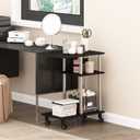 Furinno Turn-N-Tube C Shaped Side Table with Casters, Americano/Stainless Steel, C-shape Stainless Steel Pole With Caster