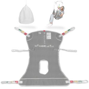 Universal Full Body Transfer Lift Sling with Commode Opening for Toileting-Shower Sling for Elderly and Patient Transfers | Repositioning | Lifting,with 1pc Laundry Bag (Grey, Medium)