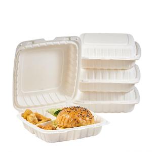 FULING 9X9 3 Compartment 50-Pack Plastic Clamshell Take Out Food Containers, Heavy Duty Disposable To-go Box For Cake, Sandwich, Salad, Dessert