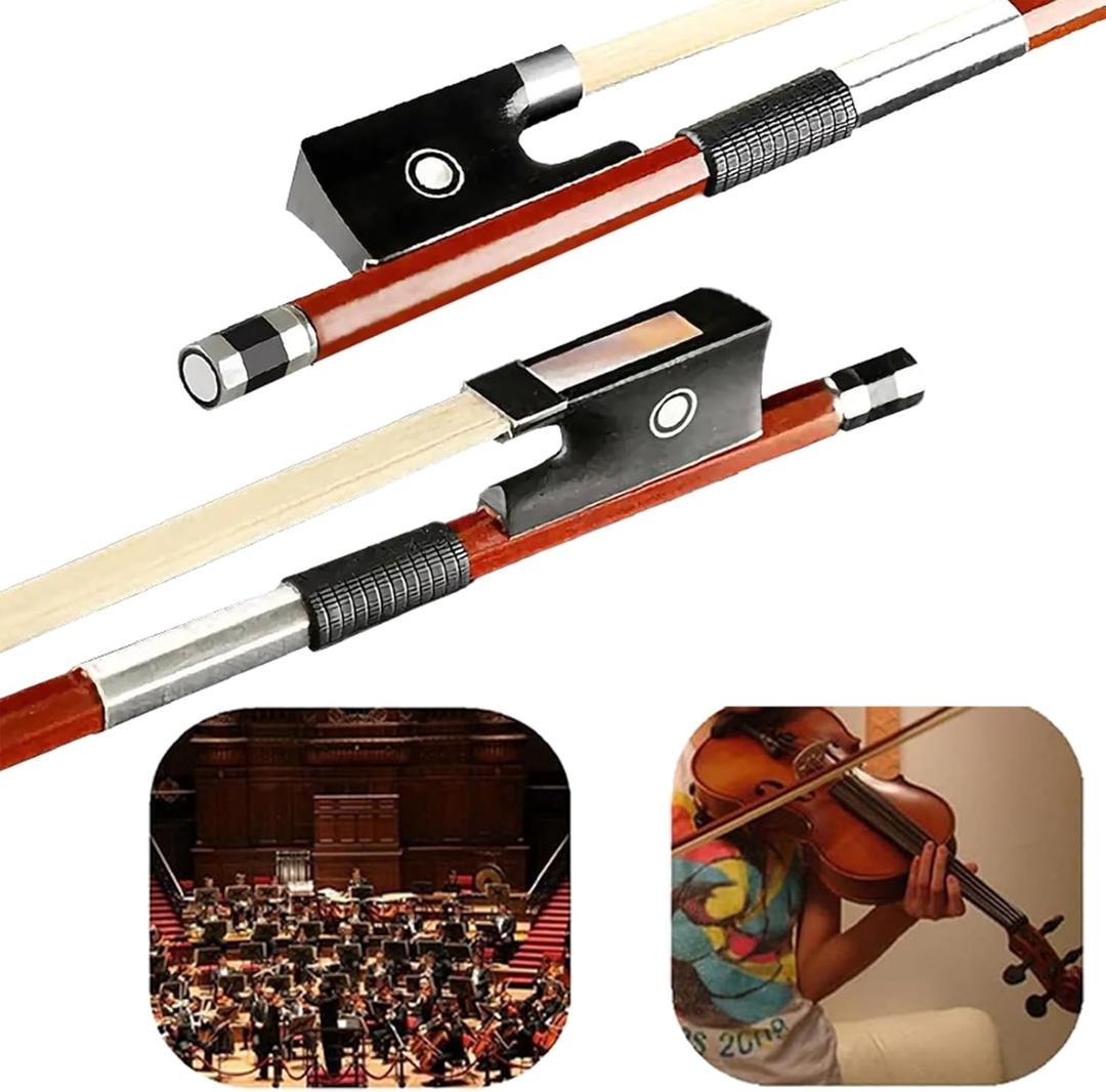 AMZZ Professional 4/4 Full Size Violin Bow - Brazilwood with Ebony Frog & White Horsehair for Adults and Student (4 4 Violin Bow Size)