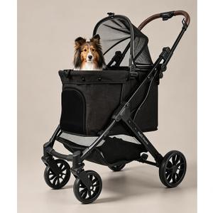 Pet Stroller for Small Medium Dogs Cats, Dog Stroller 4-Wheel Pet Strollers for Medium Dogs Up to 45lbs, Storage Basket, Sun Shades & Waterproof Fabric, Black