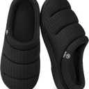EverFoams Women's Cozy Waffle Slippers Soft Quilted Memory Foam Indoor House Shoes (7-8, Dark Black)