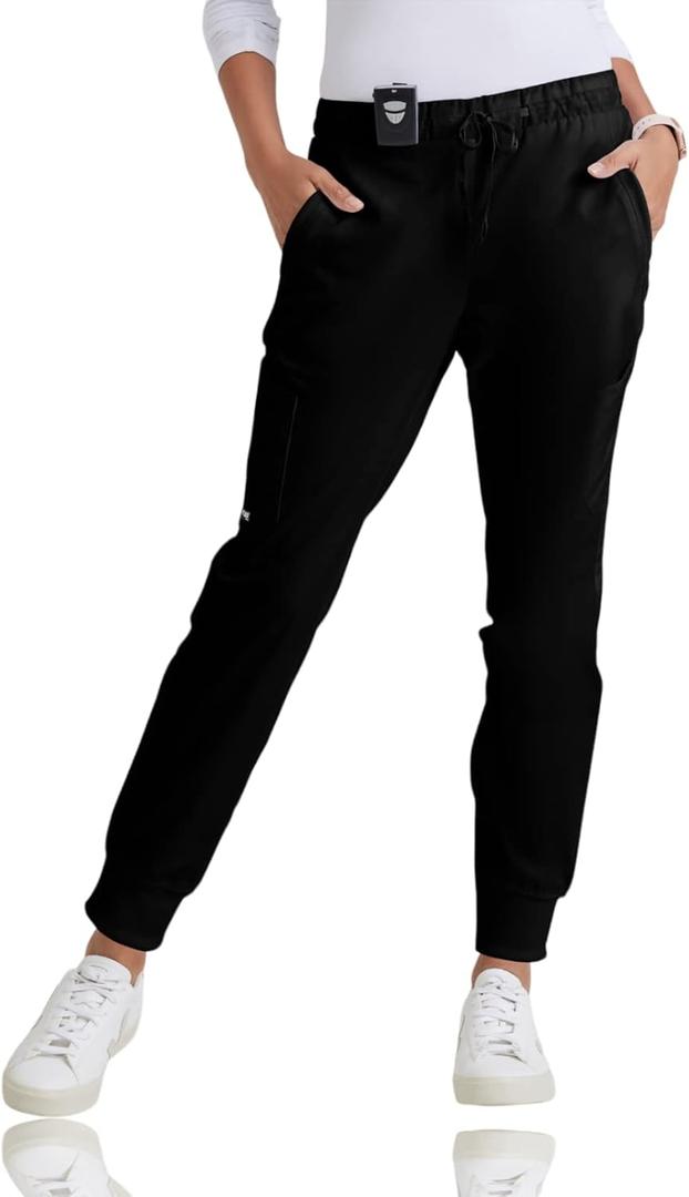 BARCO Grey's Anatomy Scrubs - Kira Scrub Jogger for Women, Yoga Style Mid-Rise Soft Touch Fabric Women's Scrub Pant (Medium Petite, Black)
