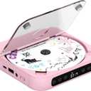 CD Player Portable with Dual Stereo Speakers, Rechargeable Portable CD Player with Bluetooth for Home with Headphones, Support CD/AUX/USB,Pink