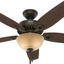 Hunter 52 inch Indoor Ceiling Fan with LED Light - Bronze Ceiling Fan with Pull Chain, For Bedroom or Living Room, Standard Mount, No Remote, 5 Blades, Includes Bulbs- Builder Deluxe 53091, New Bronze