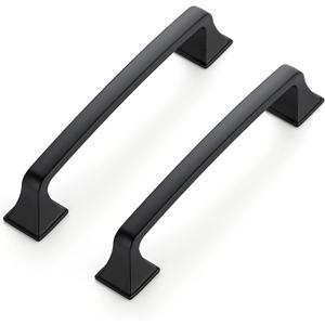 Ravinte 5 Pack Solid 5" Square Foot Arch Pulls Kitchen Cabinet Handles Matte Black Pulls Black Dresser Kitchen Cupboard Hardware Handles for Cabinets Cupboard Drawers (5 Inch Hole Center)