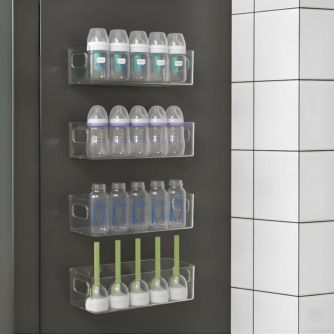 MGY 4Pack Clear Magnetic Baby Bottle Organizer for Refrigerator, Space-Saving Storage for Baby Bottles,Bottle Organizer for kitchen
