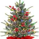 [ 12 Modes & Timer] 24 Inch Realistic Tabletop Christmas Tree Small Christmas Tree with 50 Warm White&Colored Lights Battery Red Berries Pine Cone Burlap Base Indoor Home Table Christmas Decorations (Cyan and White)