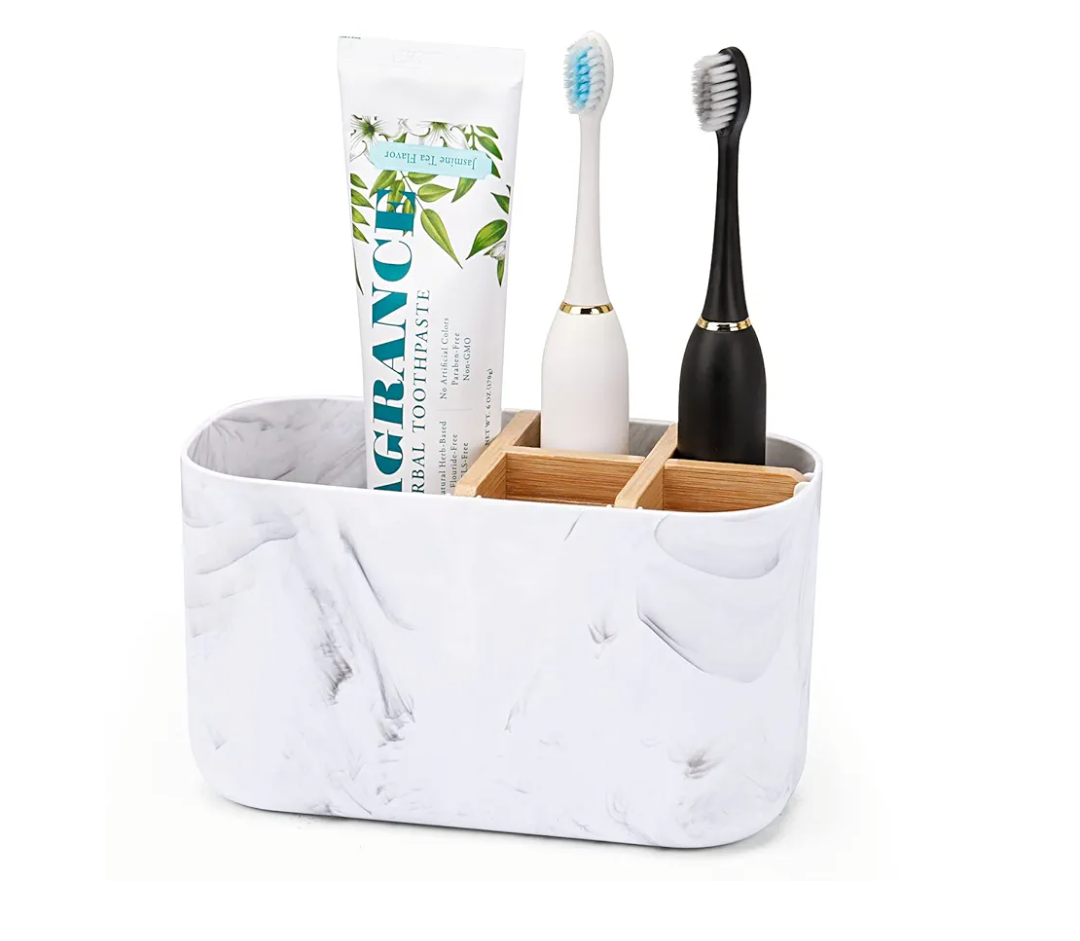ZCCZ,Toothbrush Holders for Bathrooms, 5 Slots Bamboo Toothbrush Holder Kids Electric Toothbrush Holder and Toothpaste Holder for Bathroom Countertop Accessories Storage