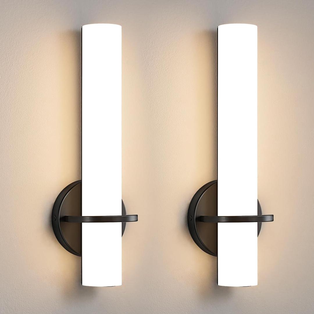 Wall Sconce Light - 15 inch Modern Black Bathroom Light Fixtures Wall Sconces Set of Two Dimmable LED Sconce Lighting, 15W 3000K Wall Light with Acrylic Shade for Bedroom Stairway Living Room