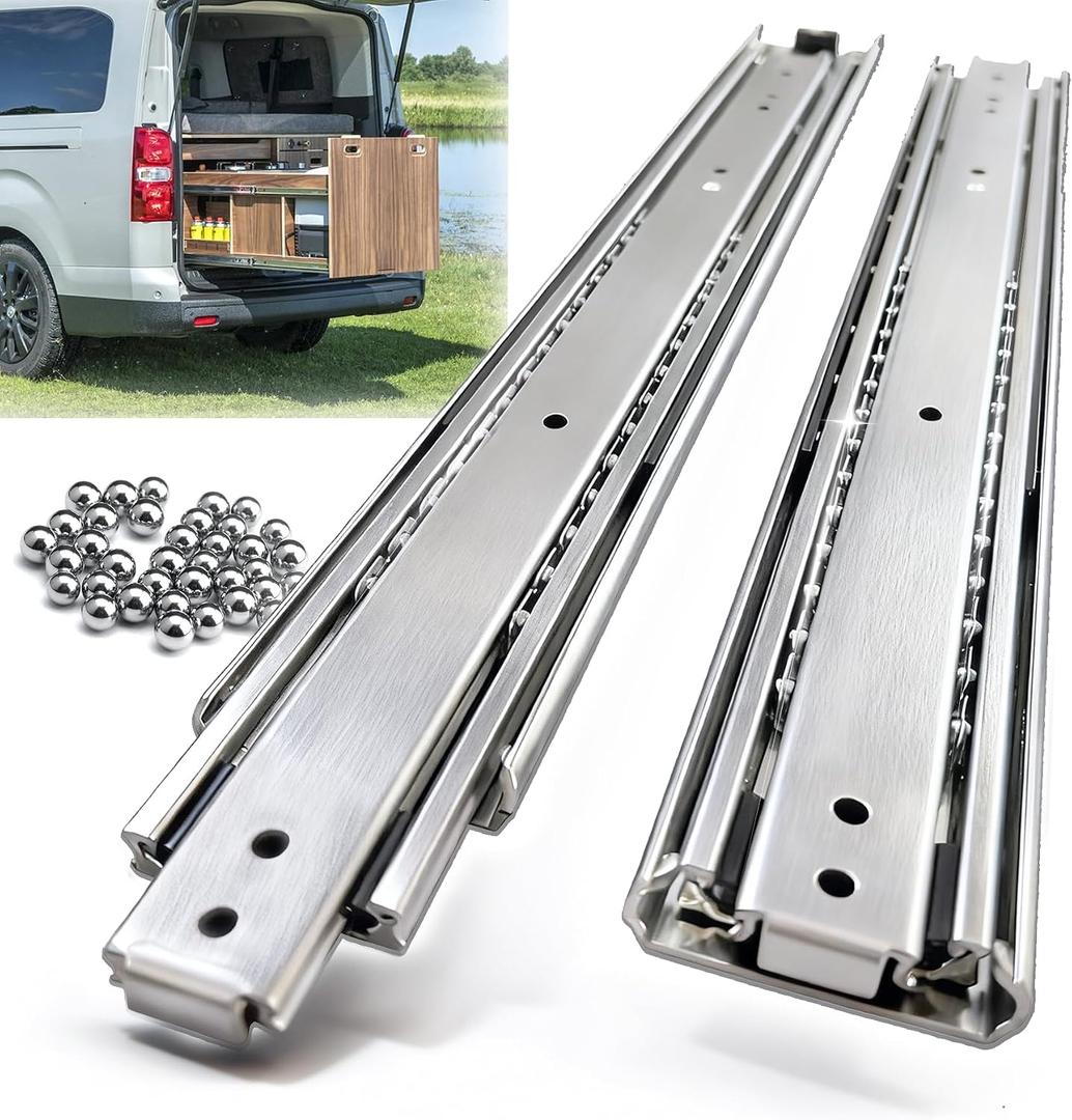 Thickened 200Lbs Heavy Duty Drawer Slides 1 Pair 22 Full Extension Ball Bearing Sliding Rails Kitchen Cabinet RV Runners Shelf Tool Box Tracks Glides (1/2" Thick, 22" L)